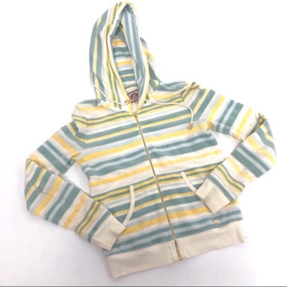 Juicy Couture Tops - 🔥Juicy Couture yellow white striped zipper hoodie